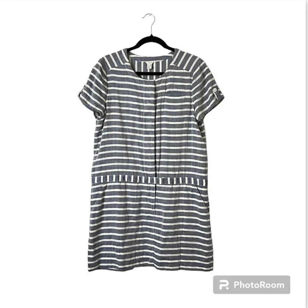 J. Crew Striped Short Sleeve Chambray Mini Dress Size 10